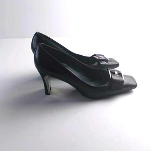 Stuart  Weitzman size 6 M black and silver trim 3 in. heels